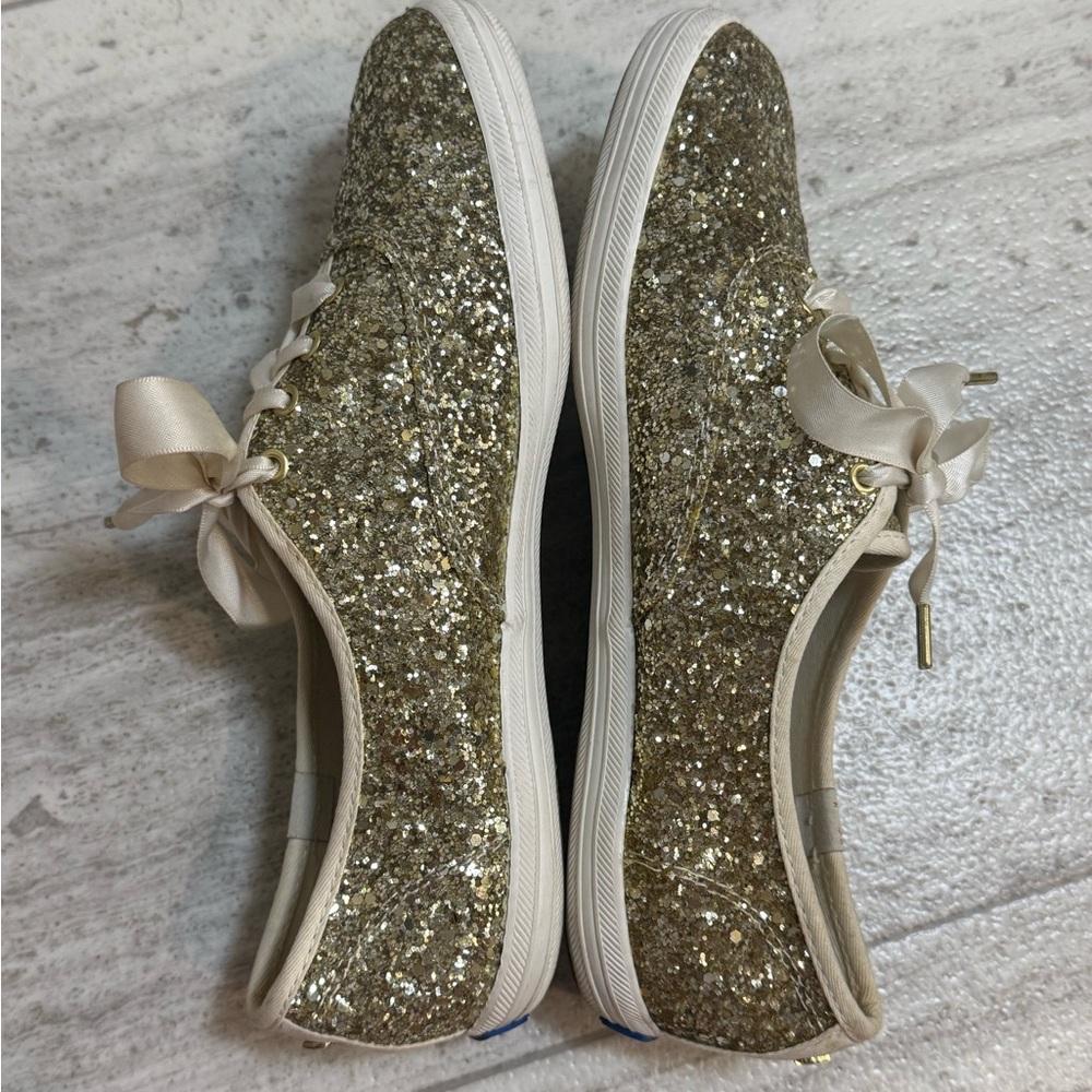 Kate Spade x Keds Gold Glitter Sneakers Satin Lace Size 7.5 - Picture 4 of 9